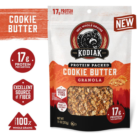 100% (Pack 5 Kodiak Cakes Granola Pouch, Cookie Butter, High Protein, Whole Grains of pouches)
