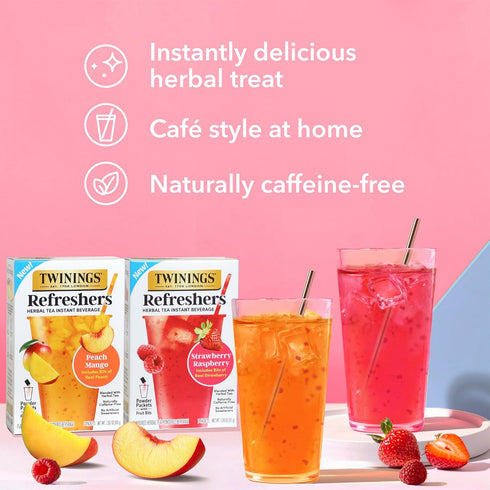 5 Count (Pack 6), 30 Packets NEW Twinings Peach Mango Refreshers, Herbal Tea Instant Beverage with Real Peach Fruit