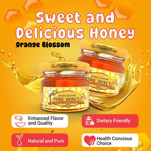 4 1.1oz Bee Natural Orange Blossom Honey | Kosher Certified | Raw and Unfiltered | Local Florida Honey | Perfect