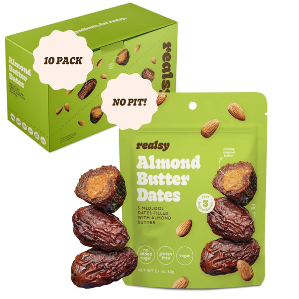 Realsy Almond Butter Stuffed Medjool Dates, Organic Dates with No Sugar Added,