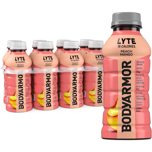BODYARMOR LYTE, Peach Mango, Electrolyte Drink, 15 Calories, 12 Fl Oz Bottles