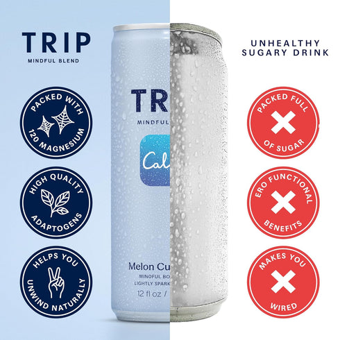 12 Oz, 12Pk TRIP Lightly Sparkling Adaptogen Drink, Non Alcoholic Drink with Magnesium, Ashwagandha, Lions Mane & L