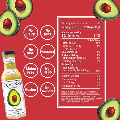12 oz. BRIANNAS - Home Style Dijon Honey Mustard Dressing - Fine Salad Dressing made with Premium Ingredients - Gluten