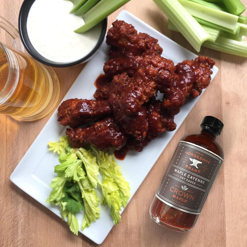 8oz Horseshoe Brand Maple Cayenne Hot Sauce made with Crown Maple Syrup, Bottle Artisan Cooking Sauce