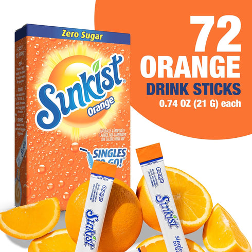 12 6 Packets 72 Sunkist Soda Orange Singles To Go Drink Mix, Boxes with Each - Total Servings