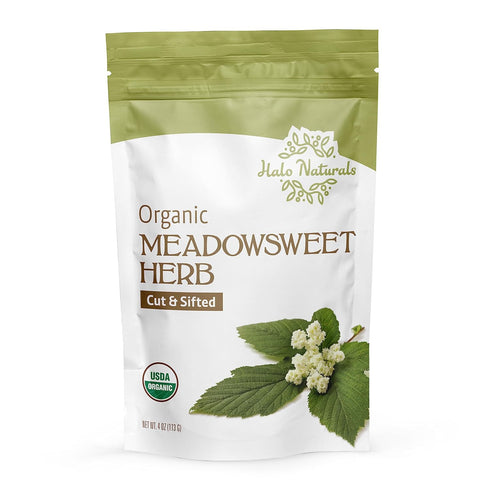 Halo Naturals Organic Meadowsweet Herb Cut & Sifted - 4 Ounces, USDA Certified, Resealable Pouch