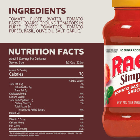 24 oz (Pack 6) RAG Simply Tomato Basil Pasta Sauce