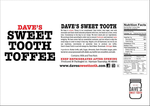 8.0 oz Dave's Sweet Tooth Toffee, Peanut Butter Crunch Flavor with Real Butter, Real Sugar, and Hand-sliced Almonds