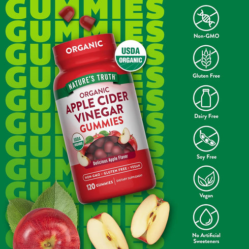 Gummies 120 Count Nature's Truth Organic Apple Cider Vinegar | | Vegan, Gluten Free & Non-GMO Supplement | USDA Organic