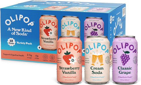 OLIPOP Prebiotic Soda Pop, 3 Flavor Variety Pack, Prebiotics, Fiber, and Botanicals,