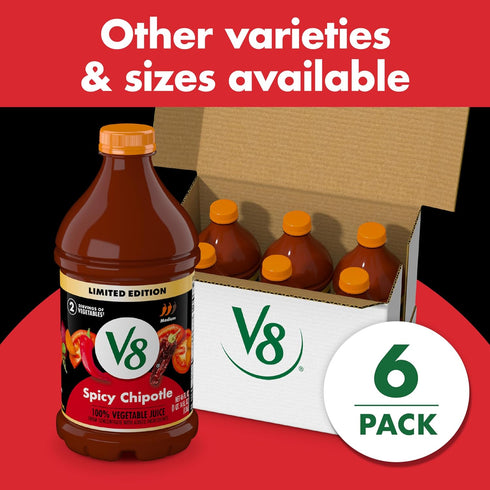 V8 100% 46 oz (12 Pack) Spicy Chipotle Vegetable Juice, fl Bottle