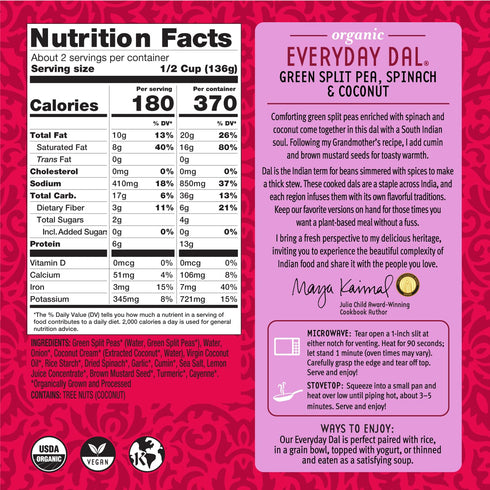 (10 (Pack 6), Maya Kaimal - Organic Indian Everyday Dal - Fully Cooked Ready to Eat Meal - Vegan - Microwavable Ounce