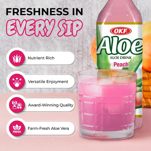 16.9 oz. Pack 20), OKF Aloe Vera Drink Juice with Pure Aloe Pulp, Variety, (Peach, of Plant Based Drink, Korean drinks