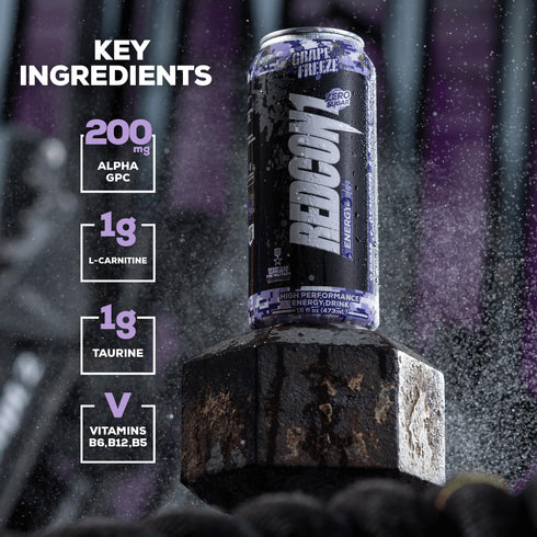 REDCON1 200mg B6, B12 B5 (12 Energy High Performance Drink, Grape Freeze - Zero Sugar Energy Drink with Alpha GPC