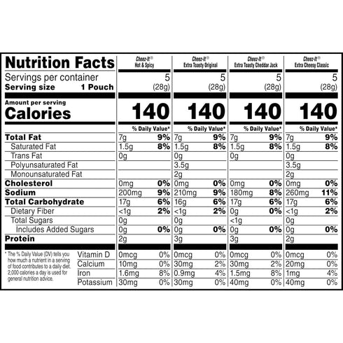 Pack, 20oz (20 Cheez-It Baked Snack Crackers, Lunch Snacks, Variety Box Pouches)