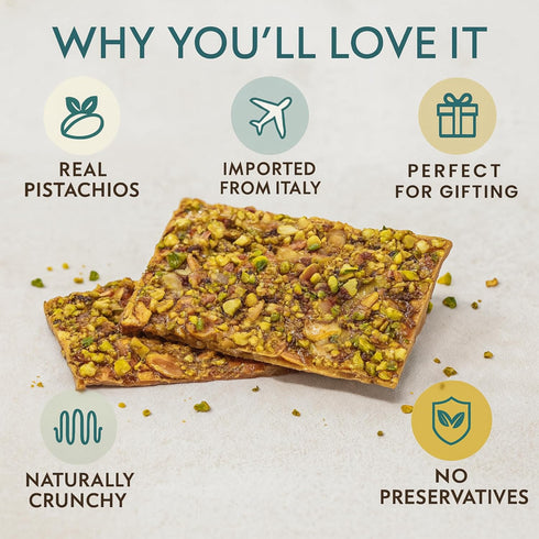 (7 Oz) ANDY ANAND CHOCOLATIER Gluten Free Pistachio Brittle - Made in Italy Roasted Nutty Croccante, Simply Delicious