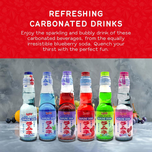 pack, 6 Count, 6.76 Oz Shirakiku Ramune Variety Fl Glass Bottles, Japanese Carbonated Soft Drink