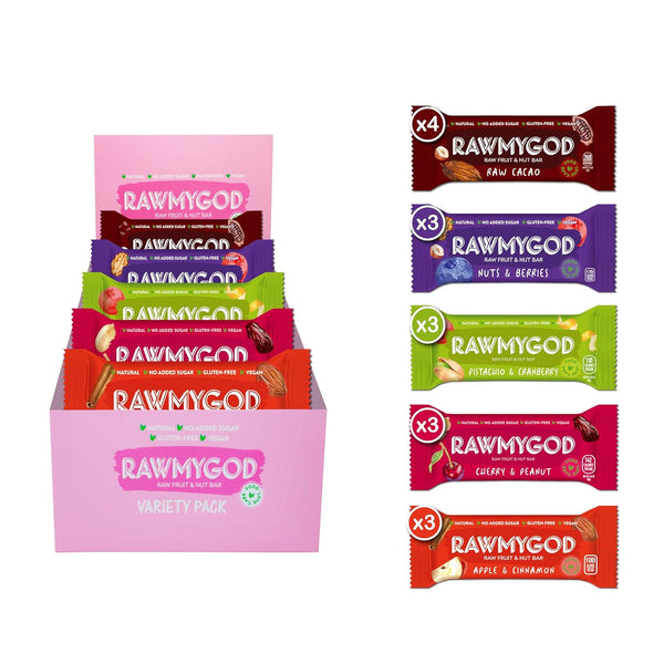 RAWMYGOD Fruit and Nut Bars, Gluten Free, Vegan, No Added Sugar (16