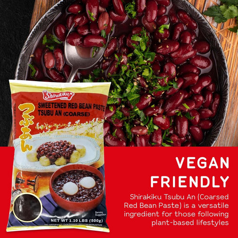 17.6oz Pack Shirakiku Red Bean Paste Tsubu An | Japanese Sweetened Red Bean Paste | Coarsely with Sugar and Water | No