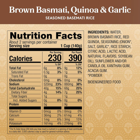 8.5 oz (Pack 6) Royal Basmati Brown Rice with Quinoa and Garlic - Ready to Heat Rice - Microwavable Pouch