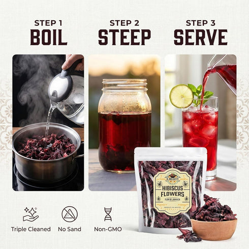 (4 oz) Dried Hibiscus Flowers All Natural Cut & Sifted Whole Petals for Hibiscus Tea, Mexican Agua Fresca, Flor de