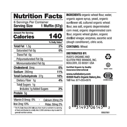Rudis 12 OZ BAKERY Organic White English Muffins