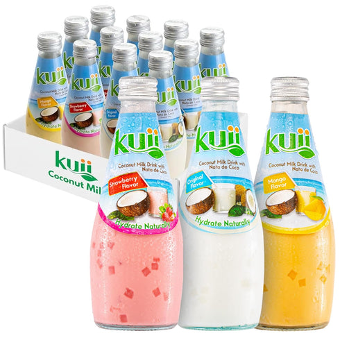 Kuii Coconut Milk Drink Variety Pack 12 Count with Original Coconut, Strawberry