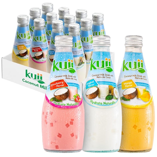 Kuii Coconut Milk Drink Variety Pack 12 Count with Original Coconut, Strawberry