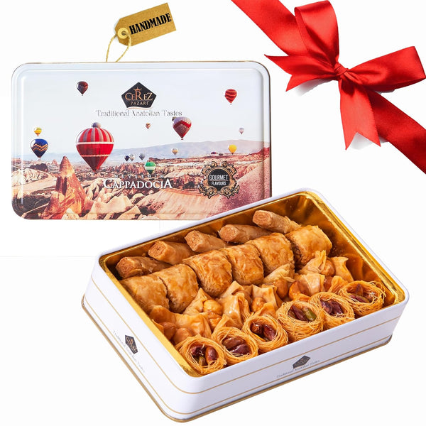 Cerez Pazari Baklava Pastry 8.5oz, Baklava Gift Box with Rich Pistachios, Walnuts,