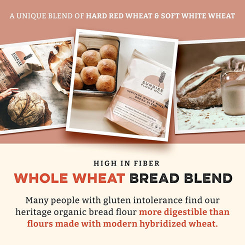 5 lb Sunrise Flour Mill Heritage Whole Wheat Bread Blend - | USDA Organic All Purpose Flour Unbleached - Non-GMO