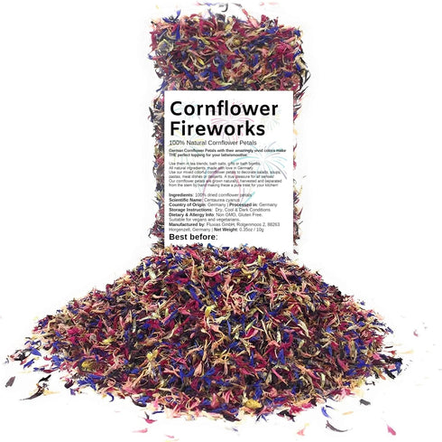 Edible Flower Sprinkles - 100% Natural Cornflower Fireworks Petals for Herbal Tea, Cupcakes, Desserts
