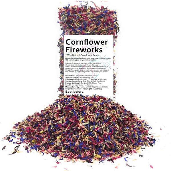 Edible Flower Sprinkles - 100% Natural Cornflower Fireworks Petals for Herbal Tea, Cupcakes, Desserts