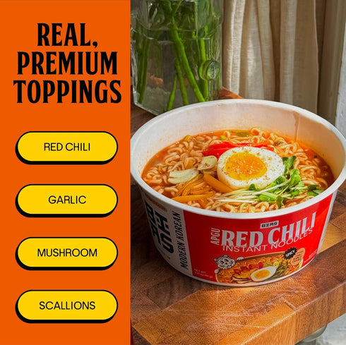 (320 6 Pack BIAS Apgu Red Chili Instant Noodles - Spicy Korean Ramen with Premium Toppings, Vegan, Air-Dried, Low