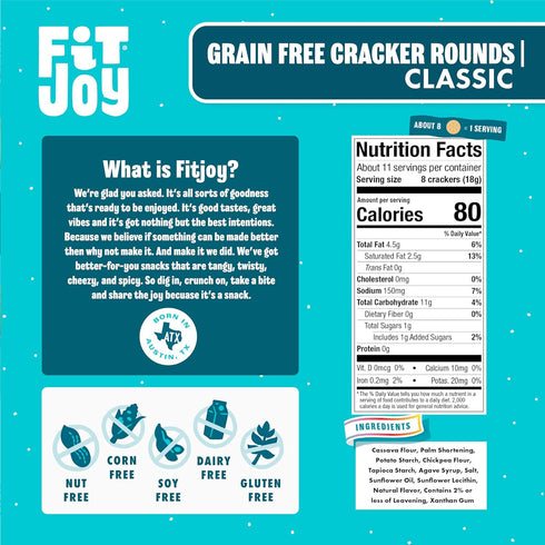 3-Pack, 7 Oz FitJoy Grain Free Crackers in Classic (Salt) Flavor - Round Party Crackers without Gluten, Non-GMO Project