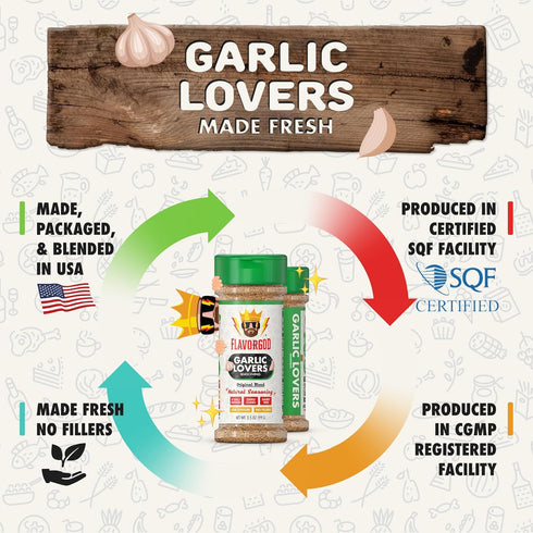 Garlic Lovers Seasoning Mix by Flavor God, Premium All Natural Spice Blend for Grilling Chicken, Beef, Seafood, and More