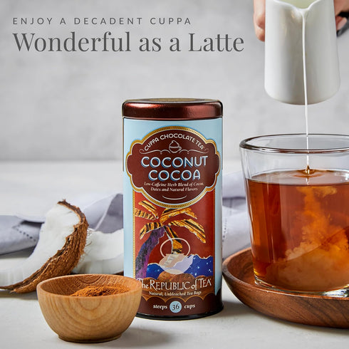 36 The Republic of Tea Coconut Cocoa Cuppa Chocolate Tea Bags, Low-Caffeine, Servings