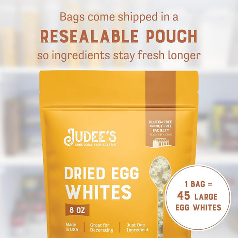 8 Oz Judee's Gluten Free Dried Egg White Protein Powder - Pasteurized, Gluten-Free & Non-GMO Dried Egg Whites - Whips