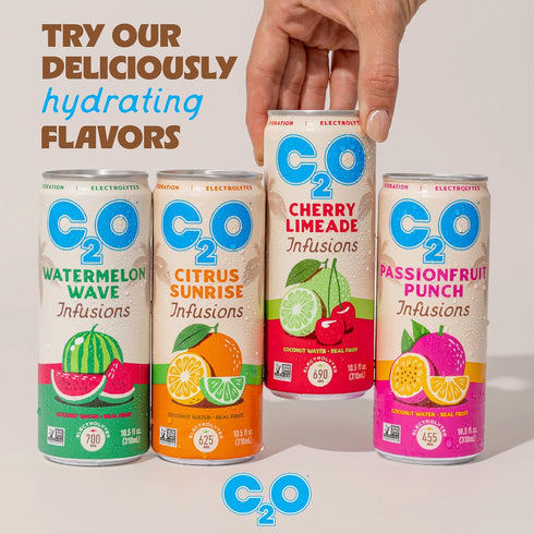C2O (12 Pack) 700mg 12 10.5 oz - Coconut Water Infusions - Citrus Sunrise - of Electrolytes - Made with Fresh Coconut