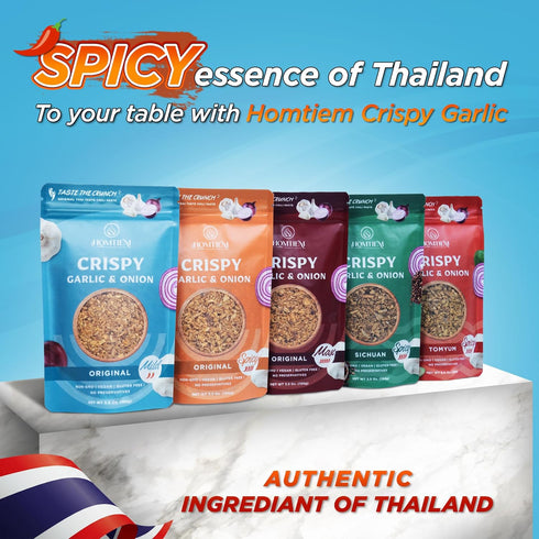 3.5 Oz., Homtiem Crispy Garlic & Onion : Original Mild Mild Spice, Versatile Seasoning, All-Natural, Non-GMO, Vegan