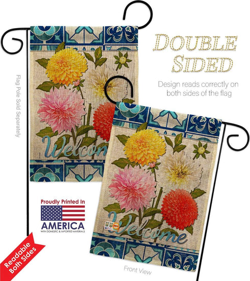 Breeze Decor Set 13 18.5 Floral Dahlia Bouquet Burlap Garden Flag Wall Hanger Spring Sunflower Tulip Rose Orchid Lilies