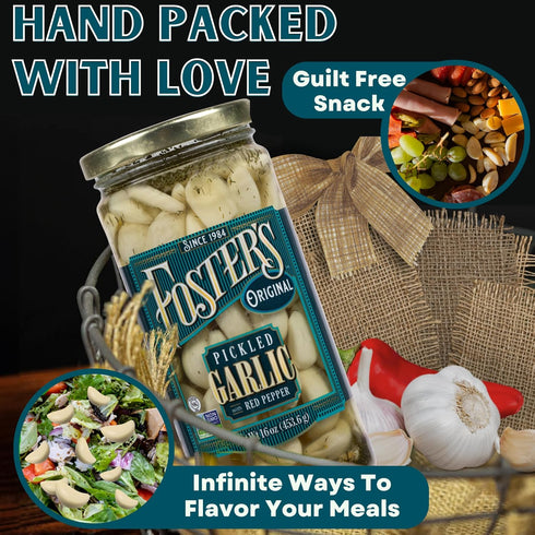 16oz, 2 Pack, 40 Foster's Pickled Garlic Cloves in a Jar, Original, Traditional Pickled Vegetables Recipe for over