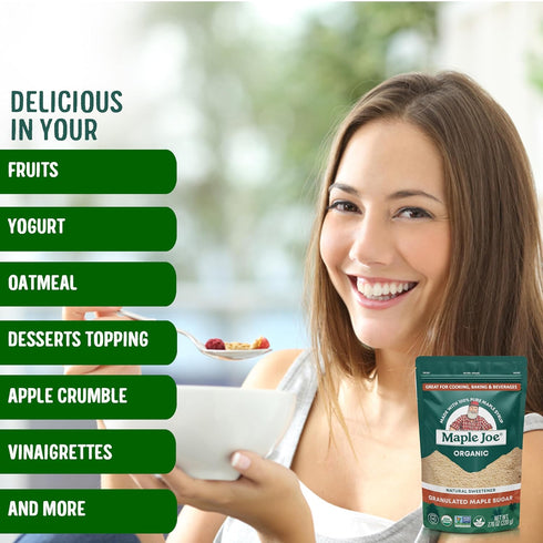 Maple Joe 100% 7.8 oz Organic Maple Sugar Granulated, Made With Grade A Organic Maple Syrup. Powdered Maple Sugar