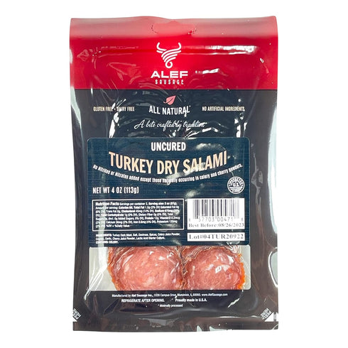 ALEF 3 packages 4 oz. Uncured All Natural Turkey Dry Salami ( each)NITRATE FREE, NITRITE FREE, MSG FREE, DAIRY FREE