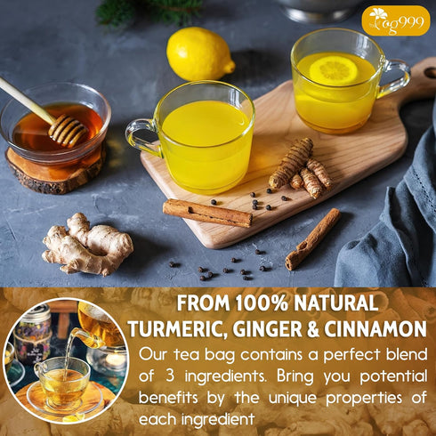 TOG999, 200 100% Turmeric, Ginger, Cinnamon Tea Bags, Natural, Hand-made Blend of Turmeric, Ginger, and Cinnamon.