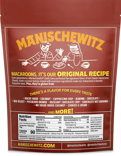 Manischewitz Chocolate Chip Macaroons, Gluten Free, Kosher For Passover, 10oz Resealable Bag