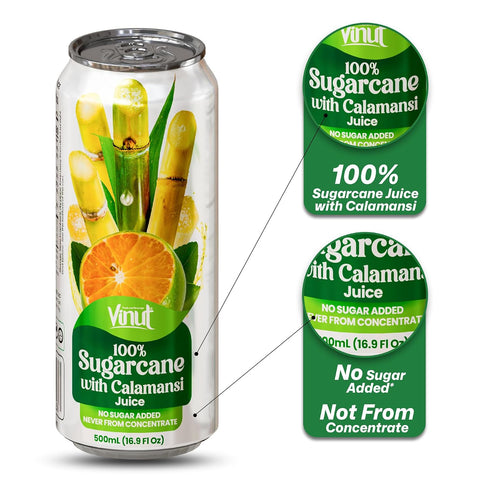 100% 16.9 oz (500 mL) Pack 6 VINUT Sugarcane with Calamansi Juice, No Added Sugar, Not From Concentrate, fl Can