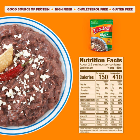 12.3 oz (Pack 1), Isadora Black Refried Beans of Delicious Refried Pinto Beans, Microwave Food Premade Meals, Plant