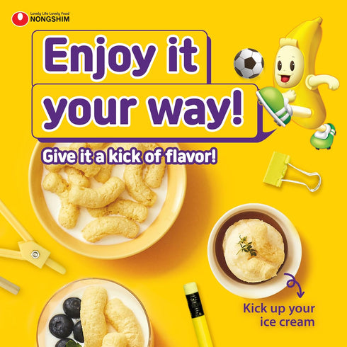 1.58 oz (Pack 20) Nongshim Banana Kick Puff Snack - Crispy Corn Puff with Banana Flavor, Soft and Sweet Fruit Snack