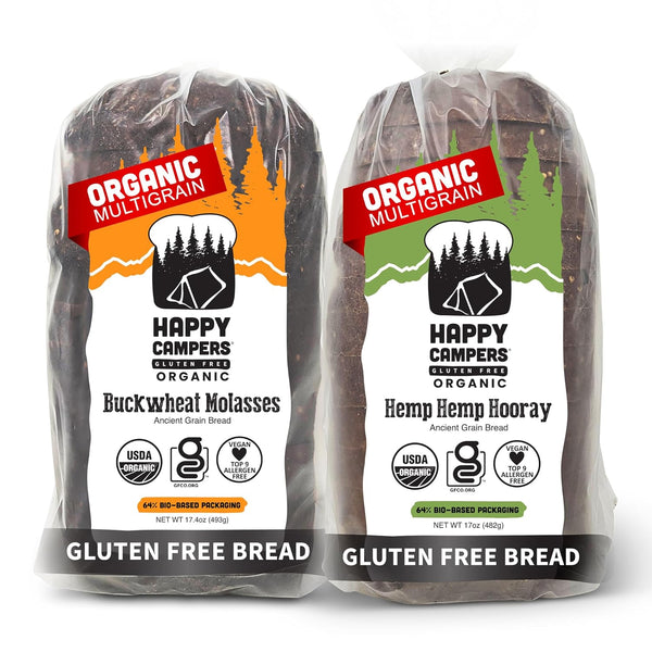 Happy Campers Variety Pack Gluten Free Bread, Buckwheat Molasses and Hemp Multi-Seed,