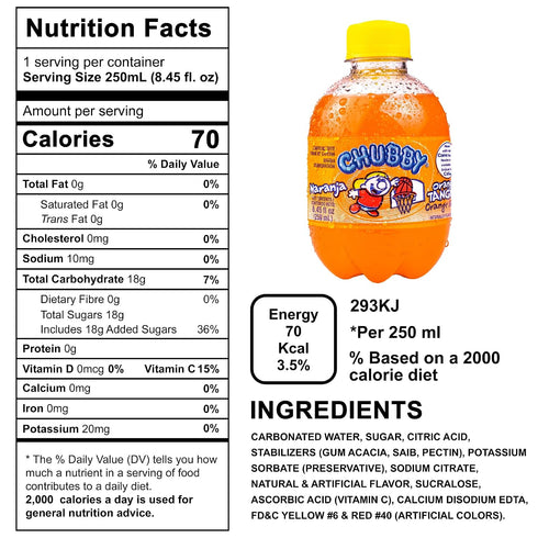 CHUBBY 8.4 oz (250ml) 6 Pack USA Soda (Orange)